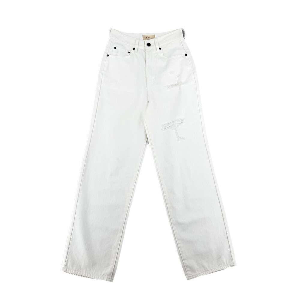 Chelsea & Violet NWT White Ultra High Rise Distressed Straight Leg Denim Jeans